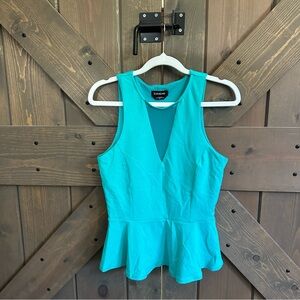 bebe Turquoise Peplum V-Neck Sleeveless Top